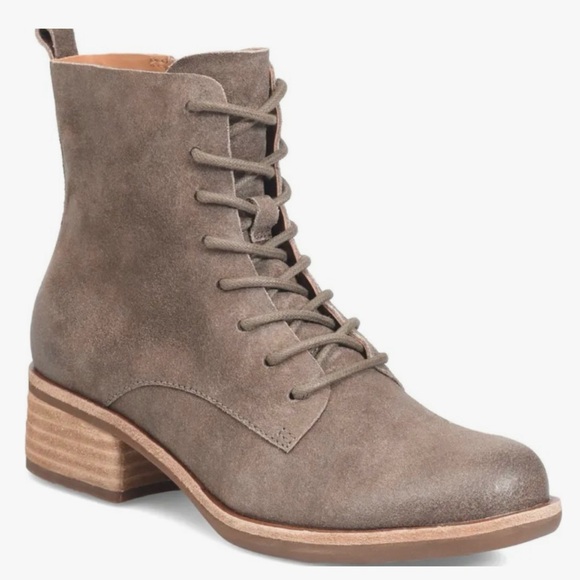 Kork-Ease Catalina Combat Stacked Heel Leather Lace-Up Side Zip Booties Size 10M - Picture 1 of 16
